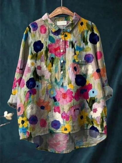 Women's Button-Front Floral Print Blouse