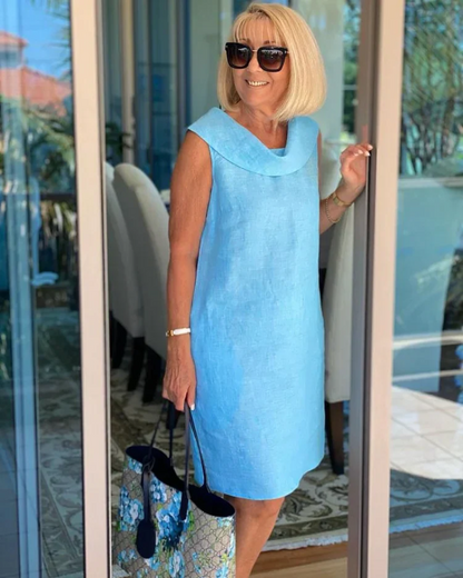 Women's Sleeveless Mini Dress Cowl Neck Straight Hemline
