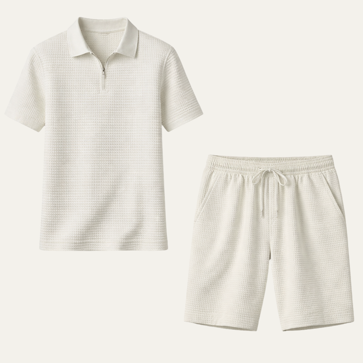 Men's Waffle Knit Polo And Shorts Set