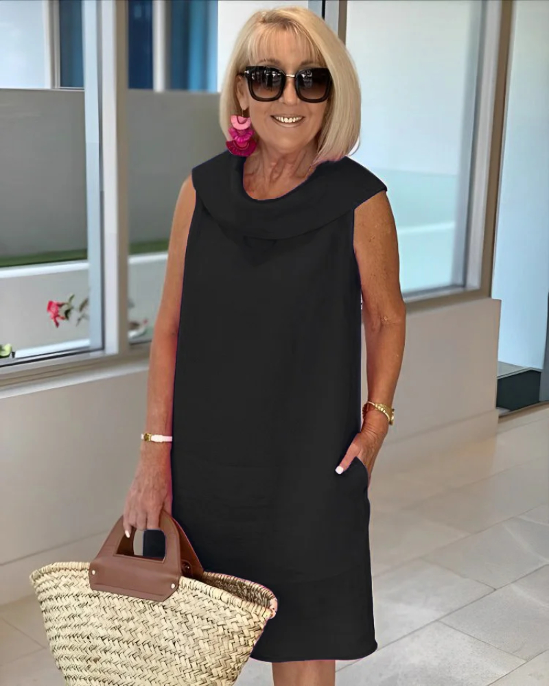 Women's Sleeveless Mini Dress Cowl Neck Straight Hemline