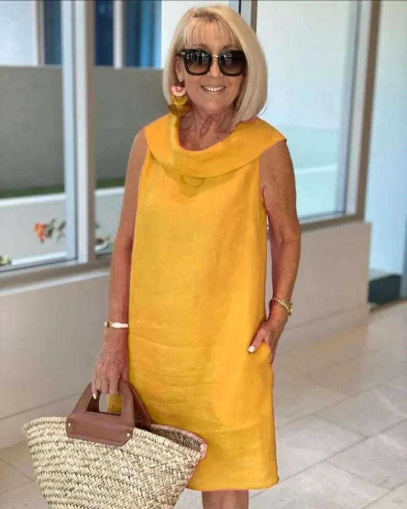 Women's Sleeveless Mini Dress Cowl Neck Straight Hemline