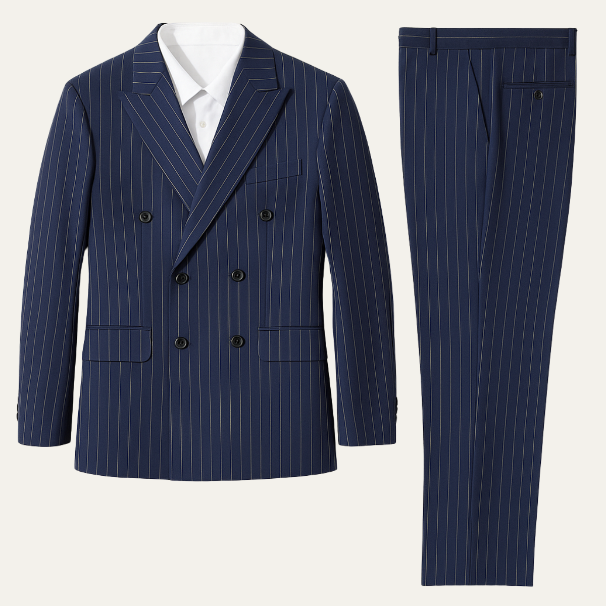 Men's Classic Pinstripe Suit Double Breasted 2 Piece