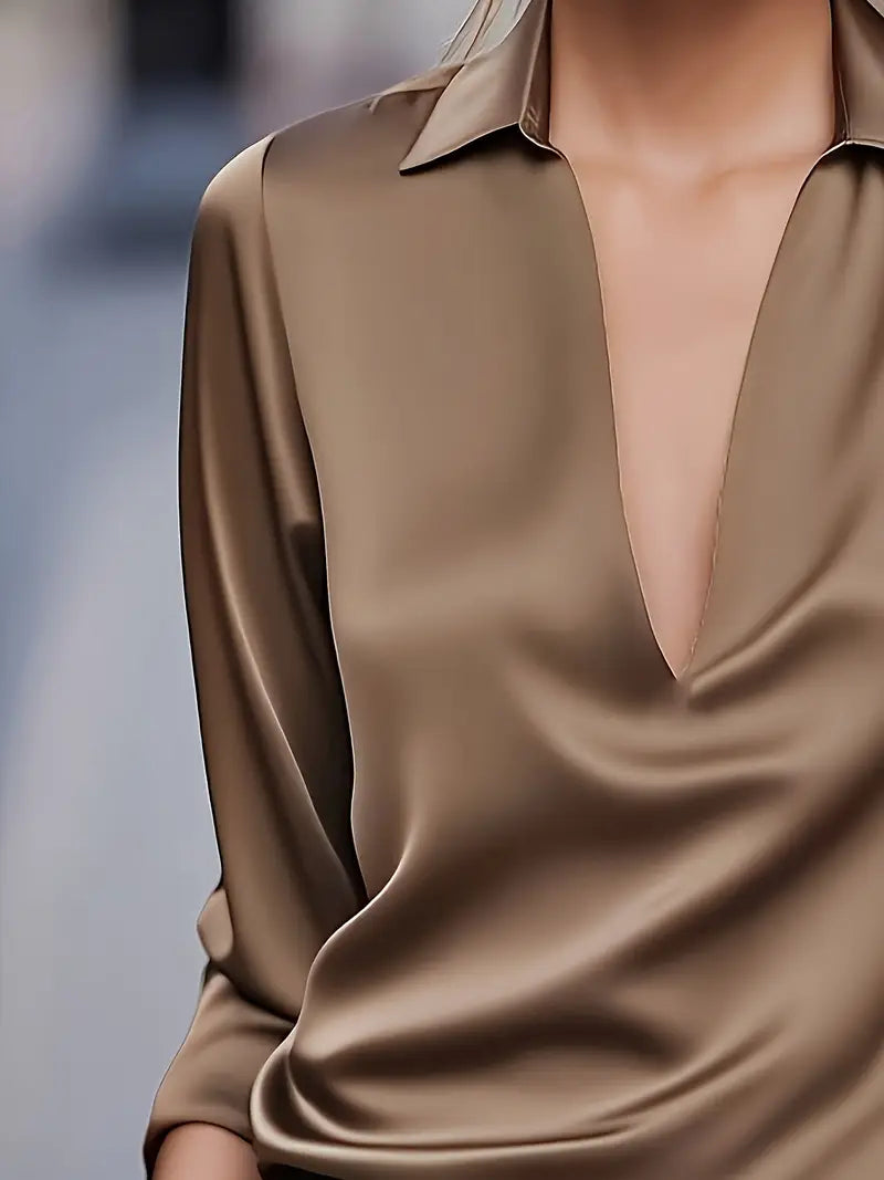 Women's V-Neck Satin Blouse