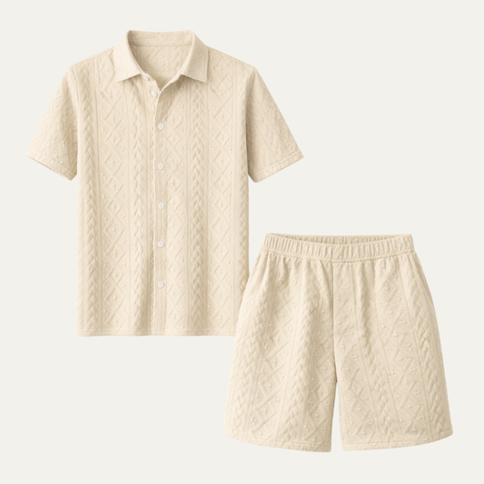 Men's Textured Summer Shirt And Shorts Set