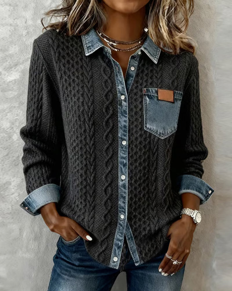Women's Cable Knit Long Sleeve Blouse