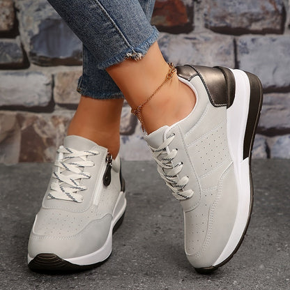 Women's Casual Lace-Up Sneakers Side Zipper