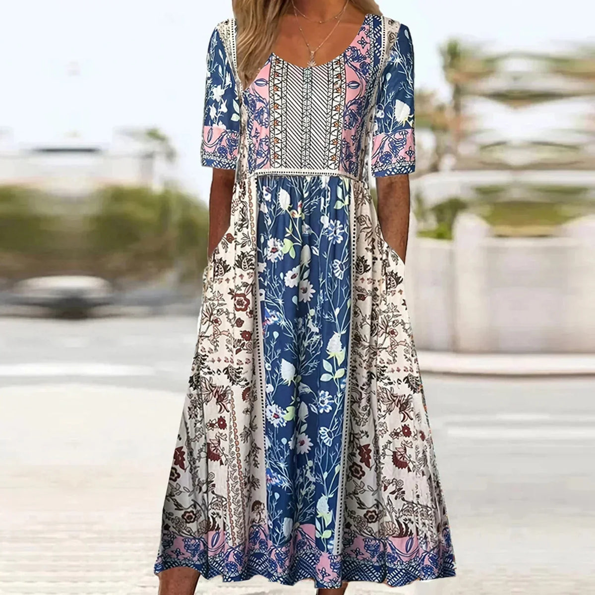 Women's High-Waist Dress with Side Pockets