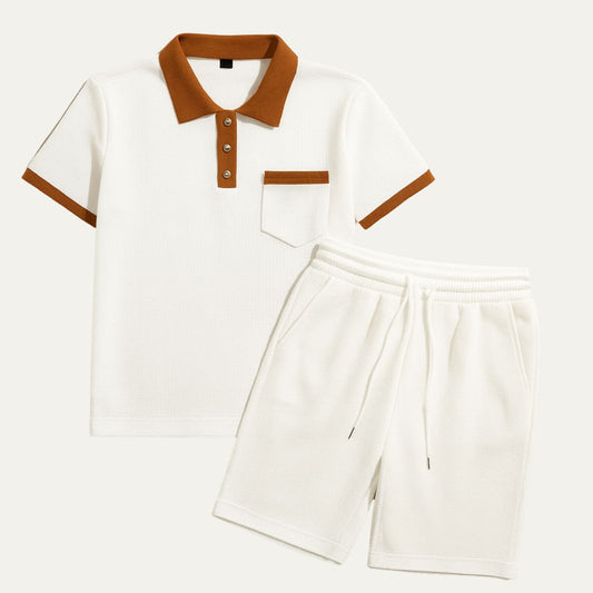 Men's Cotton Polo Shorts Set Vintage Style