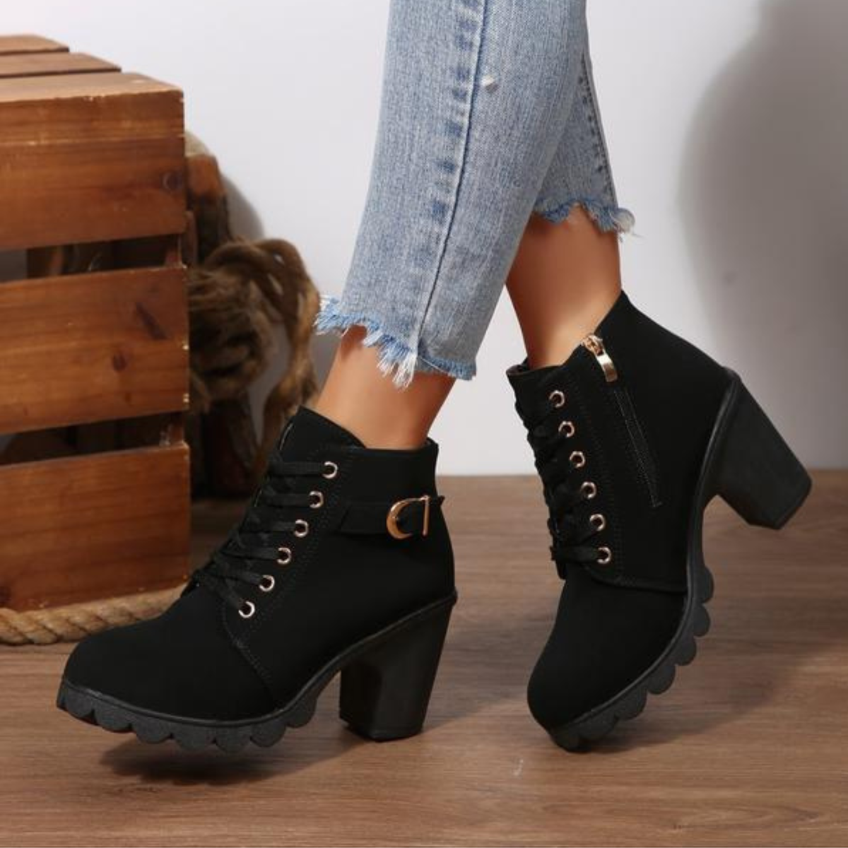 Women's Chunky Ankle Boots Lace-Up