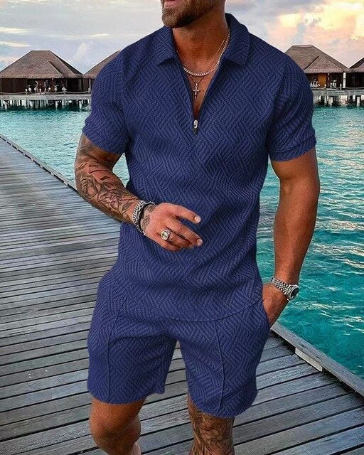 Men's Polo Shirt And Shorts Set Lightweight Summer