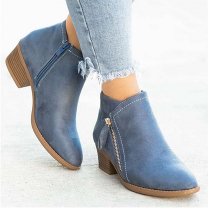 Women's Side Zip Block Heel Ankle Comfort  Boots