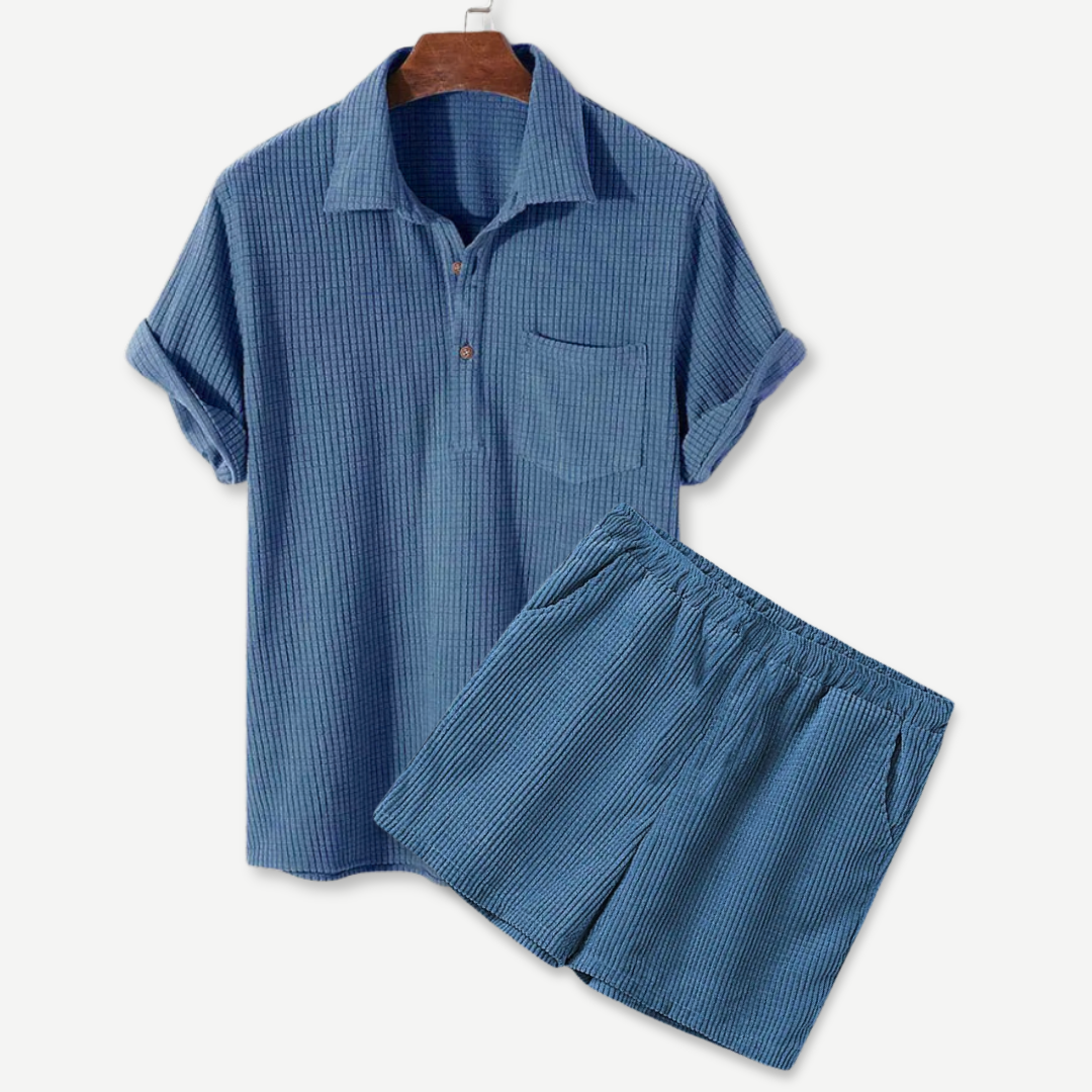 Men's Waffle Polo Shorts Set