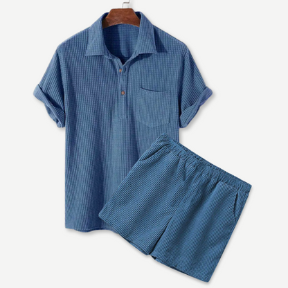Men's Waffle Polo Shorts Set