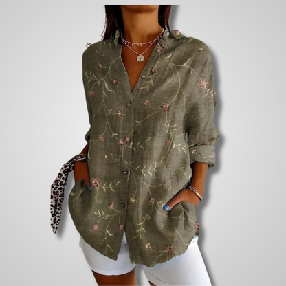 Women's Printed Button-Button-Front Blouse