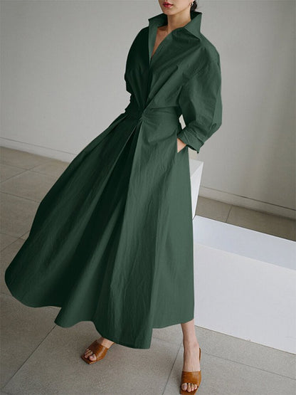 Women's Maxi Dress Long Sleeves Gathered Waist
