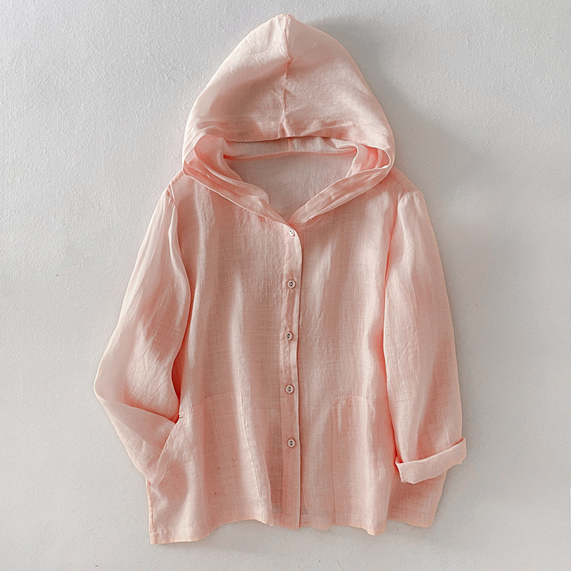 Women's Linen Hoodie Lightweight Beige