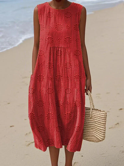 Women's Midi Textured Loose Fit Casual Dress