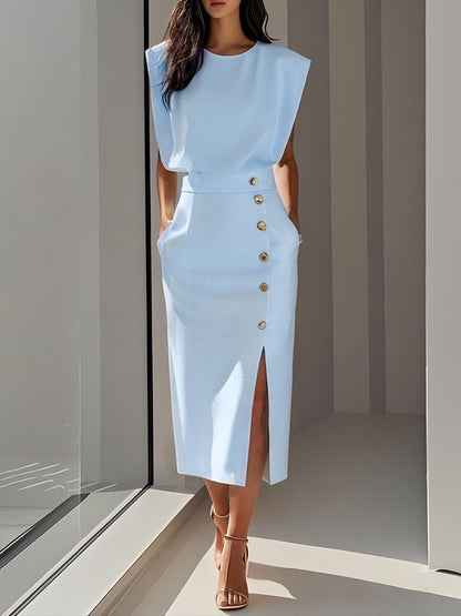 Isabella | Women’s Button Detail Sleeveless Midi Dress