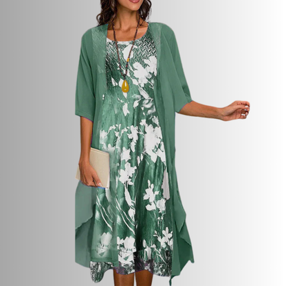 Women's Midi Dress Printed Square Neck Half Sleeve