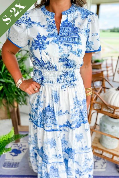 Women's Maxi Dress Toile Print Tiered