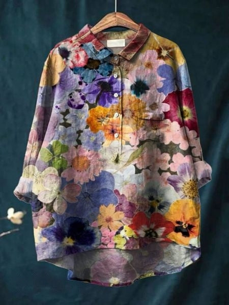 Women's Button-Front Floral Print Blouse