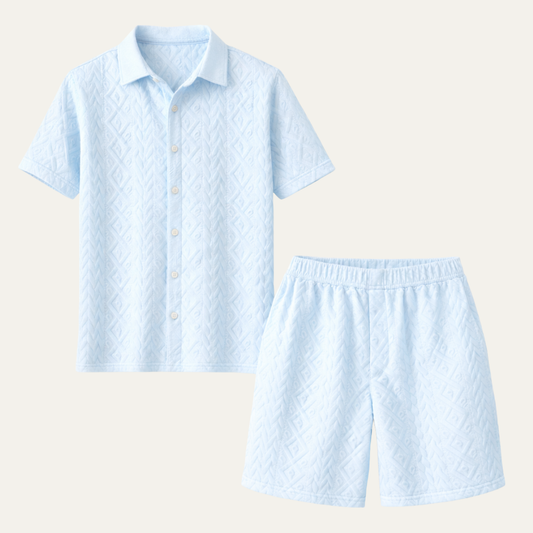 Men's Summer Shirt And Shorts Set Textured