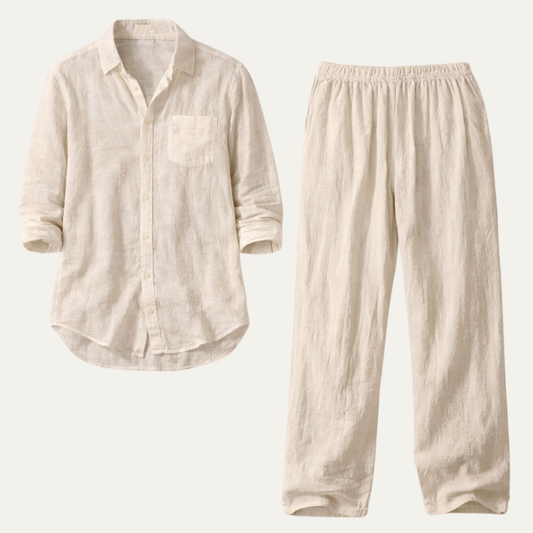 Mens Linen Two Piece Set Shirt And Pants