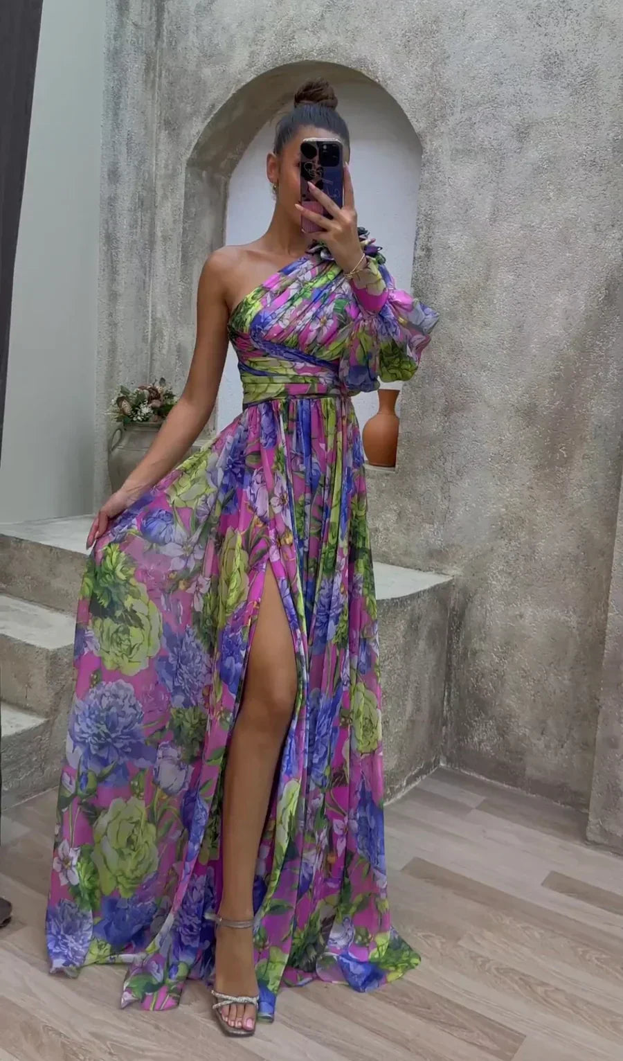 Women's One-Shoulder Maxi Dress Side Slit
