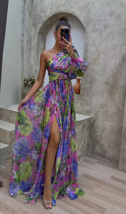 Women's One-Shoulder Maxi Dress Side Slit