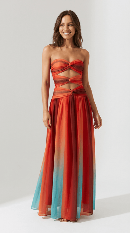 Women's Strapless Maxi Dress Red