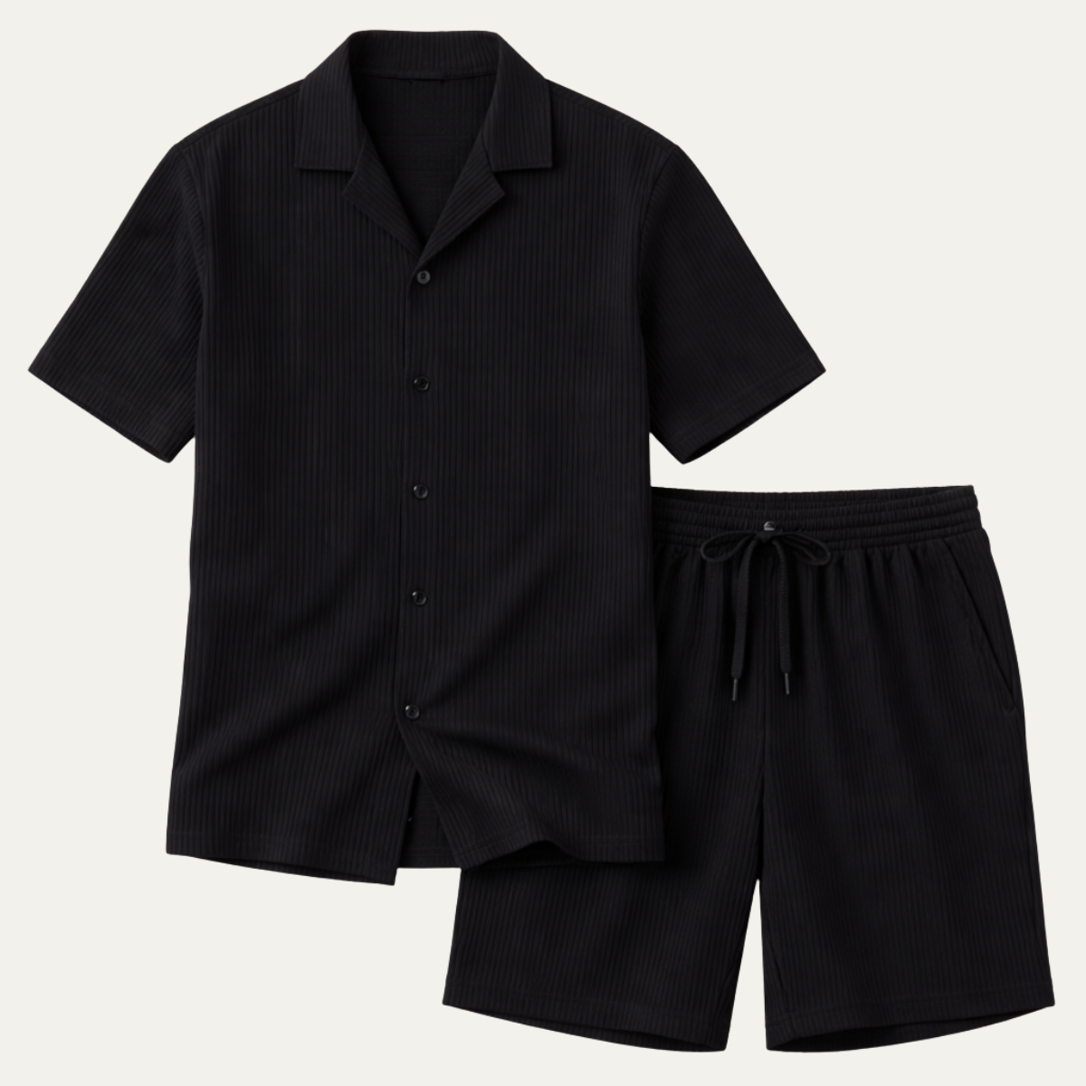 Men's Casual Summer Ribbed Shirt And Shorts Set