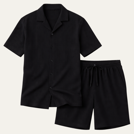 Men's Casual Summer Ribbed Shirt And Shorts Set