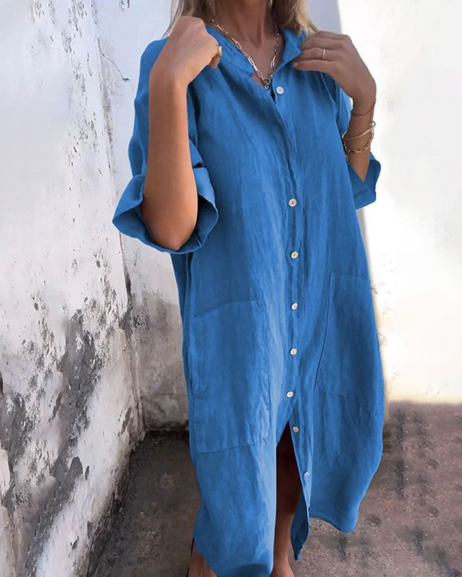 Women's Relaxed Fit Casual Dress Button Front