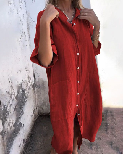 Women's Relaxed Fit Casual Dress Button Front