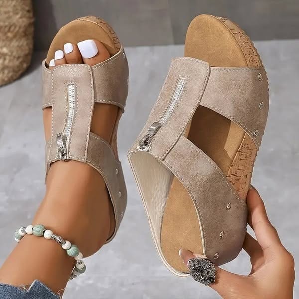 Women’s Comfort Wedge Sandals with Front Zipper