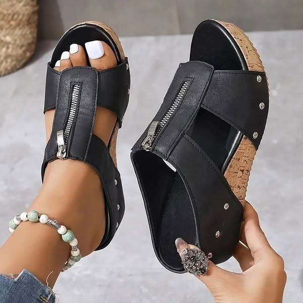 Women’s Comfort Wedge Sandals with Front Zipper