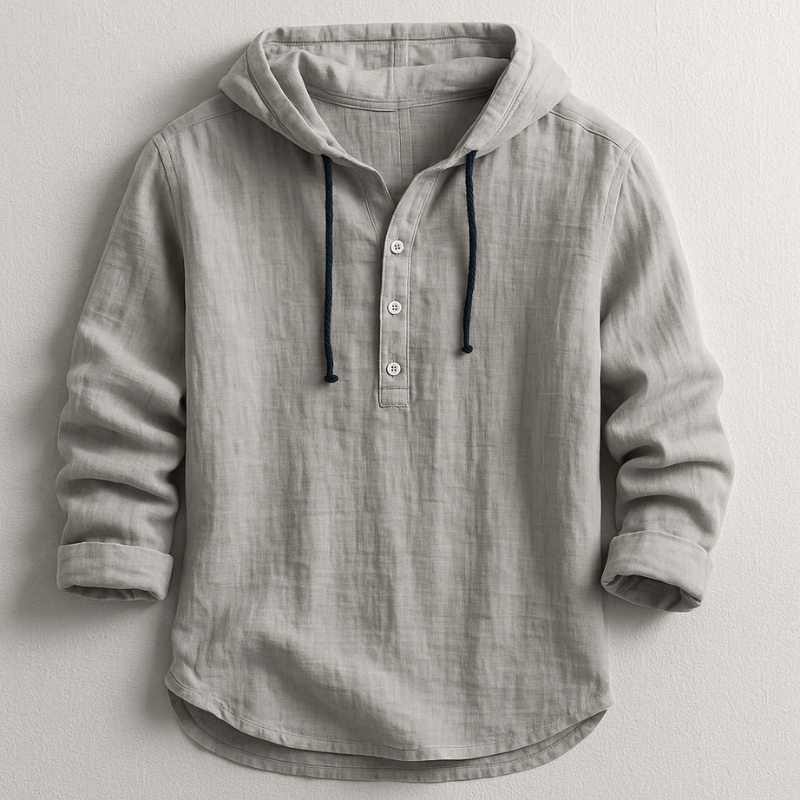 Men's Pullover Hoodie Button Neck