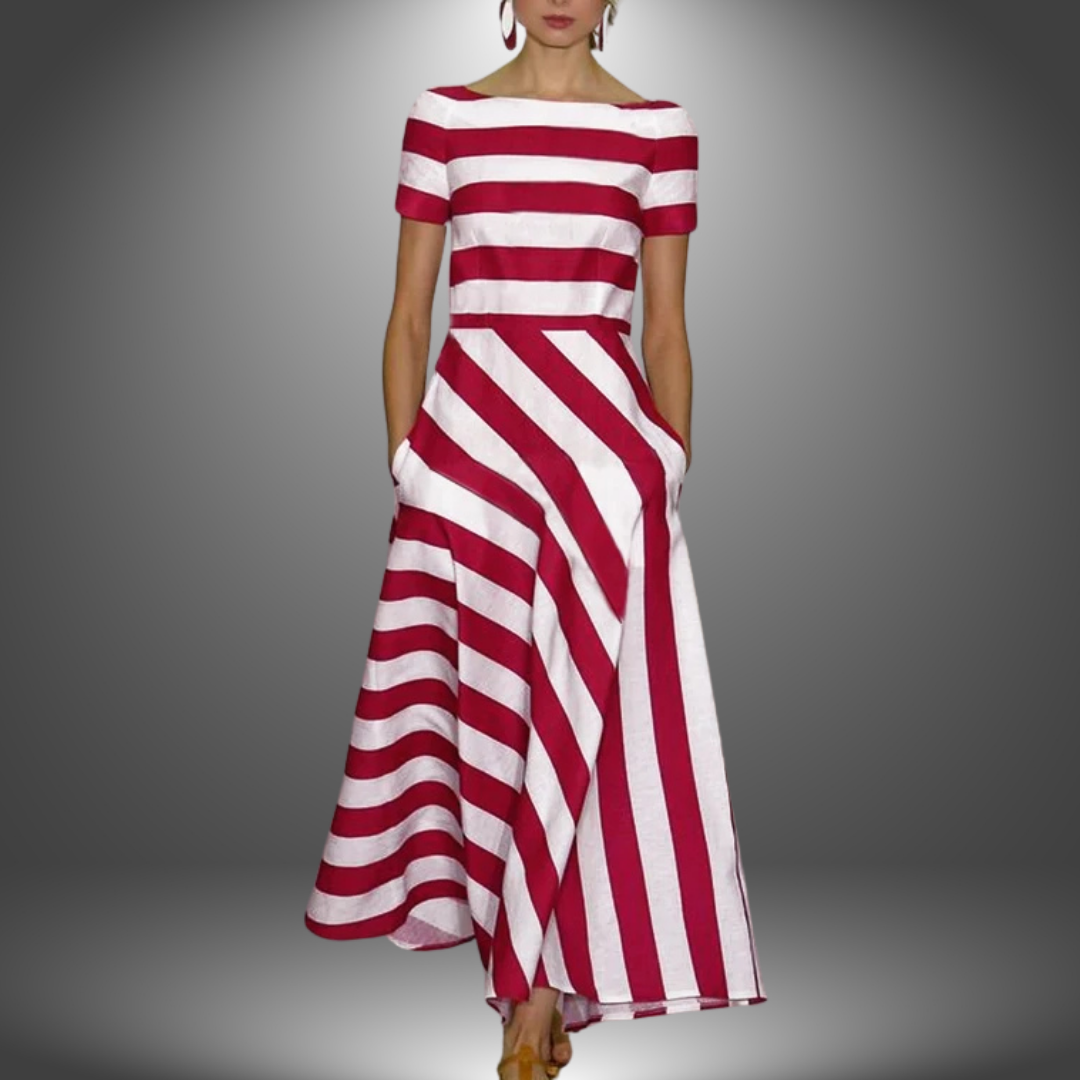 Women's Maxi Red And White Striped Evening Dress