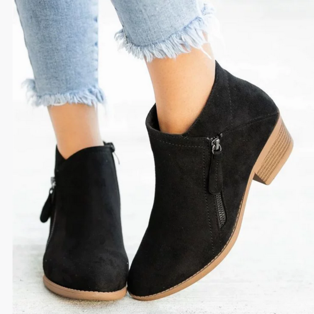 Women's Side Zip Block Heel Ankle Comfort  Boots