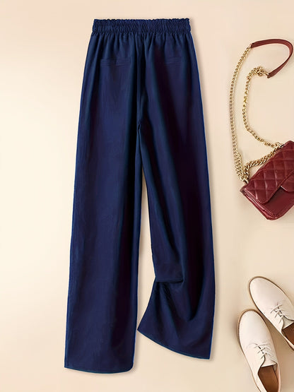 Women's Linen Blend Wide Leg Trousers Lightweight