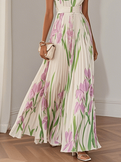 Elinora | Women’s Sleeveless Floral Pleated Maxi Dress