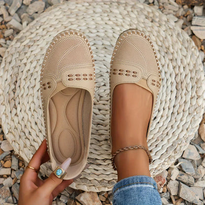 Women's Slip-On Loafers Perforated Leather Whipstitch Detail