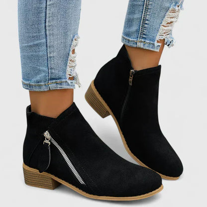 Women's Side Zip Block Heel Ankle Comfort  Boots