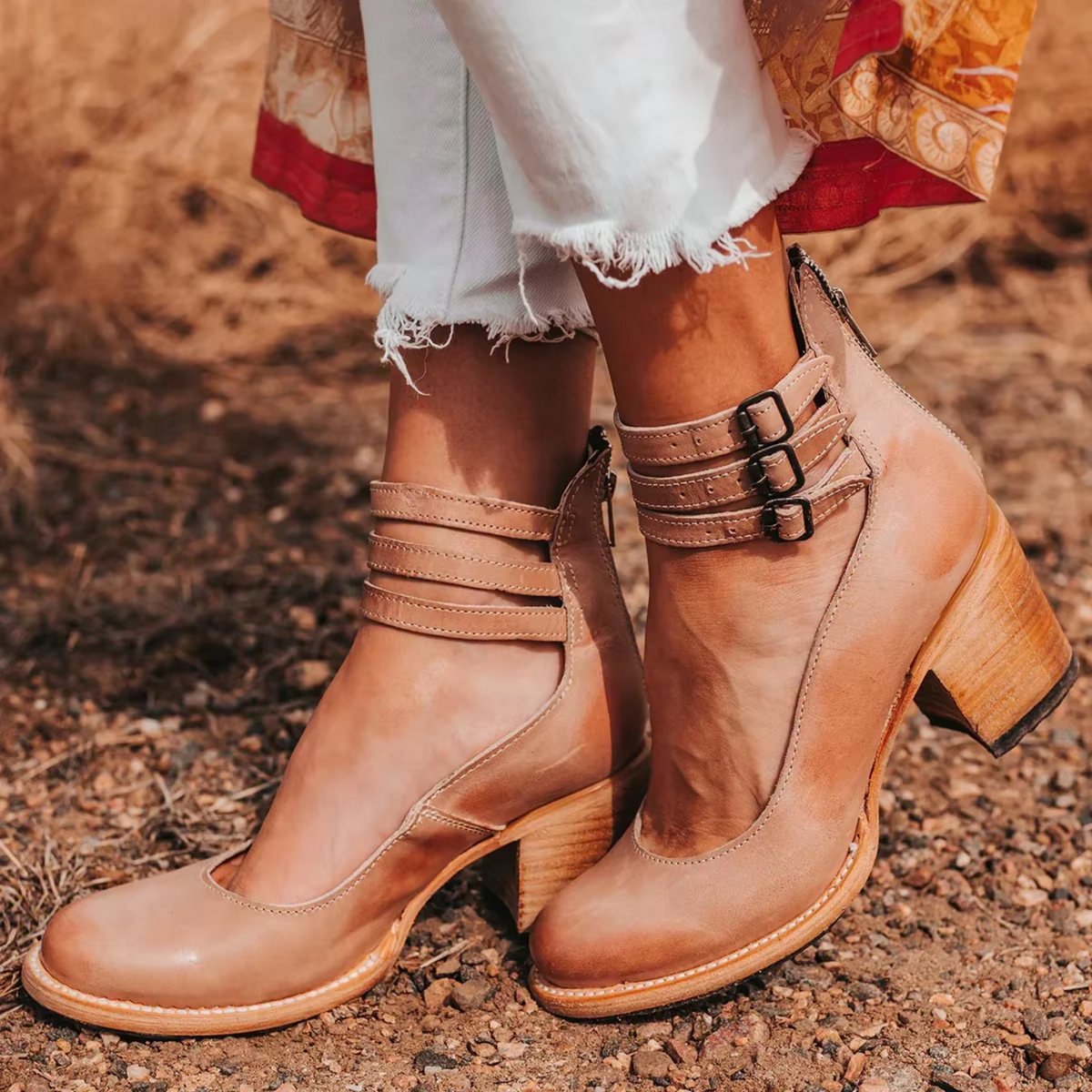 Marcellia | Women’s Buckle Strap Block Heel Shoes