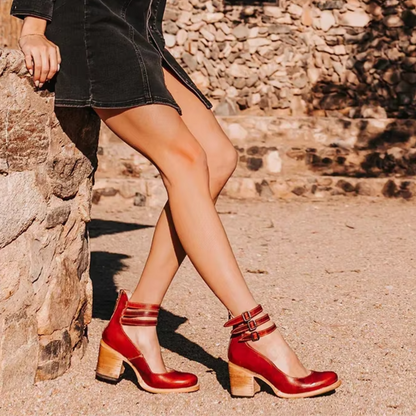 Marcellia | Women’s Buckle Strap Block Heel Shoes