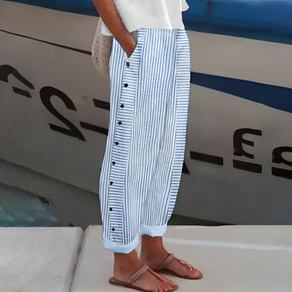 Women's Wide Leg Striped Pants With Side Pockets