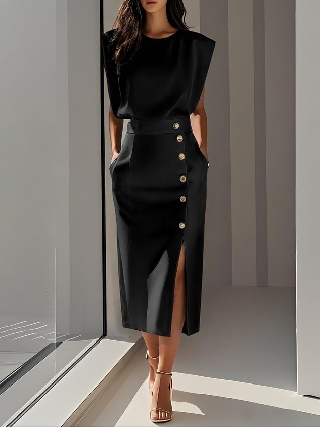 Isabella | Women’s Button Detail Sleeveless Midi Dress