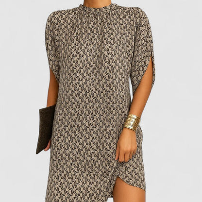 Spring High-Neck Shift Midi Dress