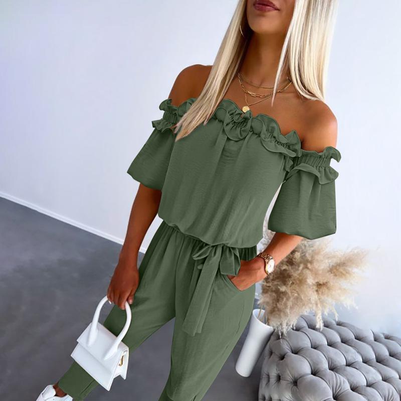 Women's Off Shoulder Jumpsuit Waist Tie