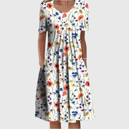 Printed Short Sleeve Midi Dress